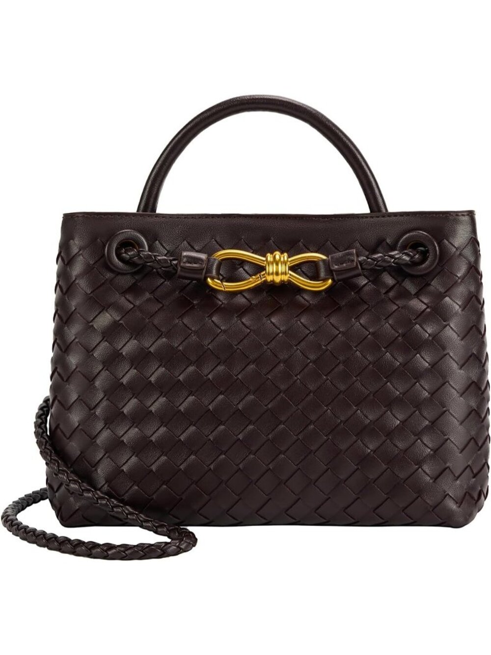 Women's  Grape Purple Woven Leather Tote Handle Designer Handbag Shoulder Bag